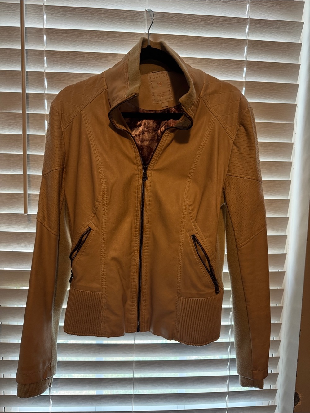 Women's GUESS Tan Zip-Front Lightweight Jacket